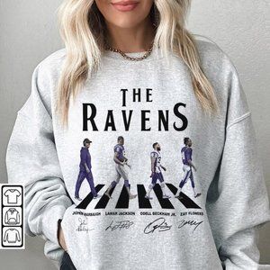 Ravens Walking Abbey Road Signatures Football Shirt, John Harbaugh, Lamar Jackso